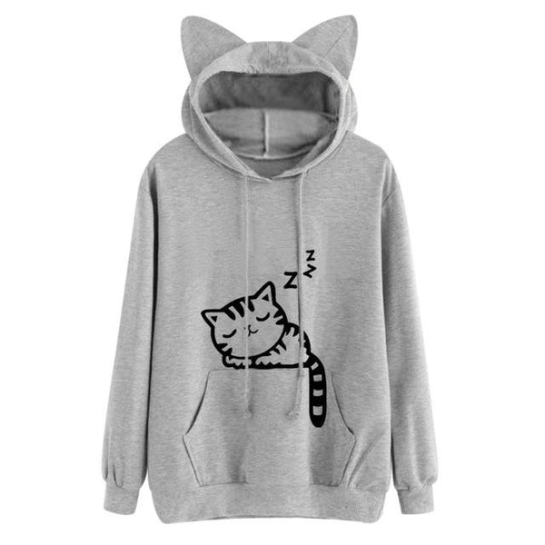 Sleeping Cat Printed Sweatshirt - Meowaish