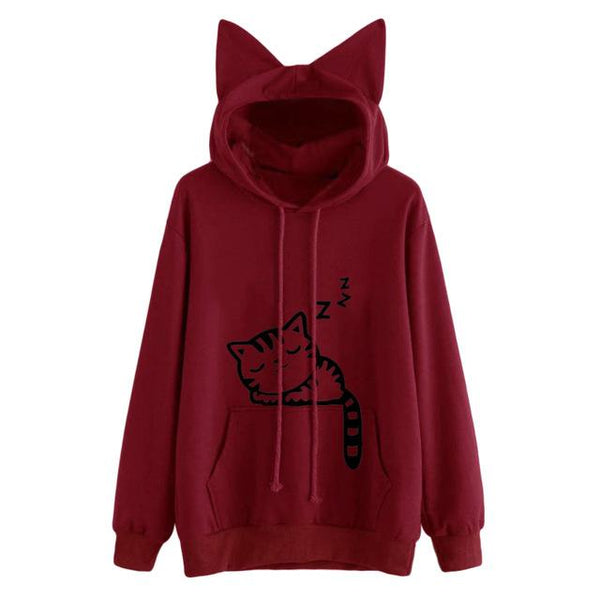 Sleeping Cat Printed Sweatshirt - Meowaish