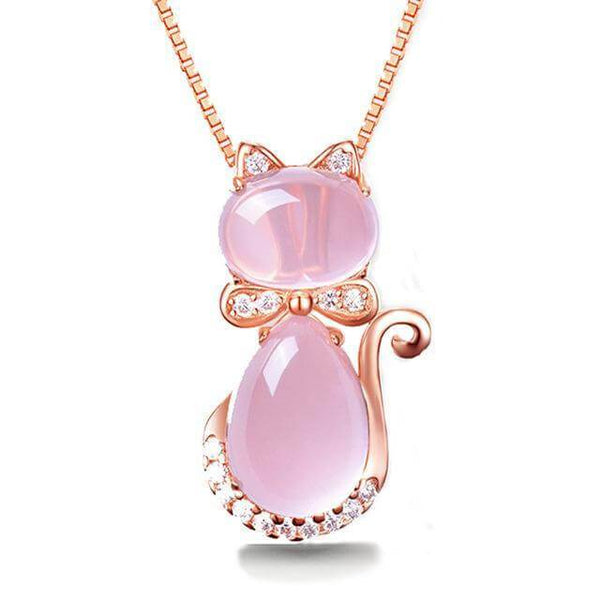 Kitty Rose Quartz Crystal Necklace - Meowaish