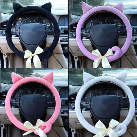Cat Kitten Steering Wheel Cover with Ears Tails and bow - Meowaish