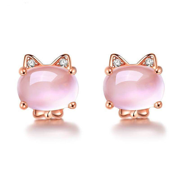 Kitty Rose Quartz Crystal Earrings - Meowaish