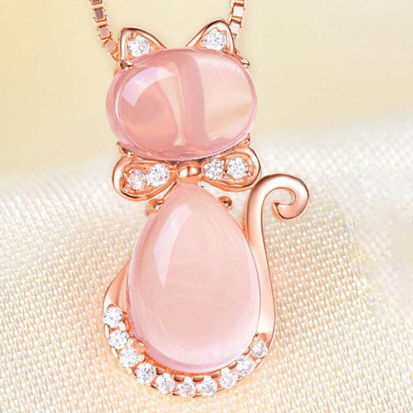 Kitty Rose Quartz Crystal Necklace - Meowaish