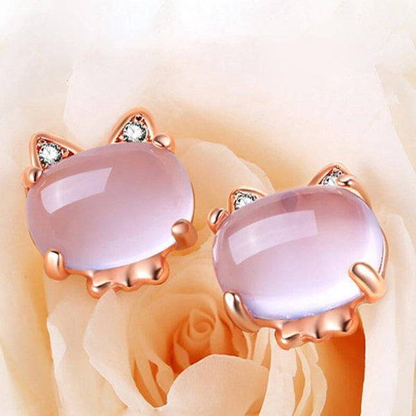 Kitty Rose Quartz Crystal Earrings - Meowaish