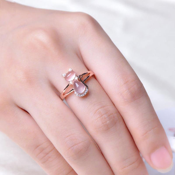 Kitty Rose Quartz Crystal Ring - Meowaish