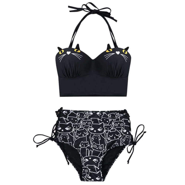 Cute Cat Faces Bikini Swimsuit - Meowaish