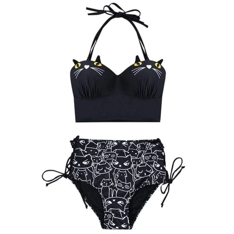 Cute Cat Faces Bikini Swimsuit - Meowaish