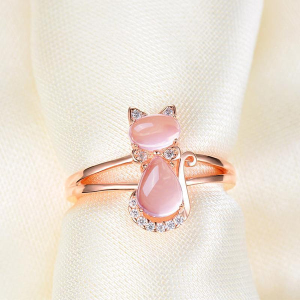 Kitty Rose Quartz Crystal Ring - Meowaish