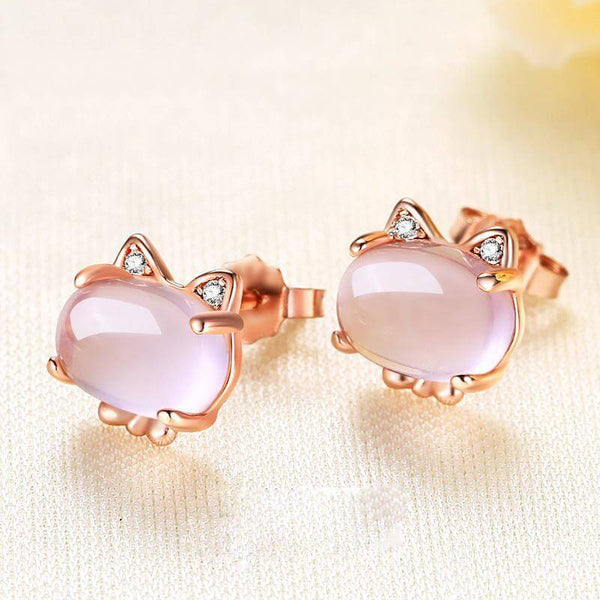 Kitty Rose Quartz Crystal Earrings - Meowaish