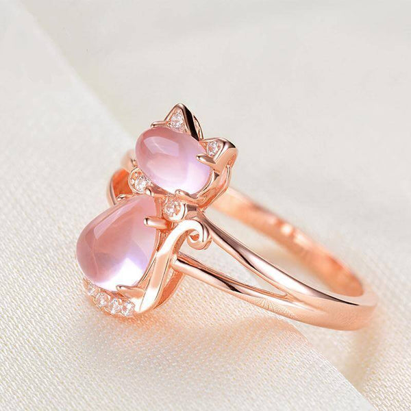 Kitty Rose Quartz Crystal Ring - Meowaish