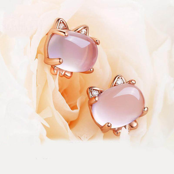 Kitty Rose Quartz Crystal Earrings - Meowaish