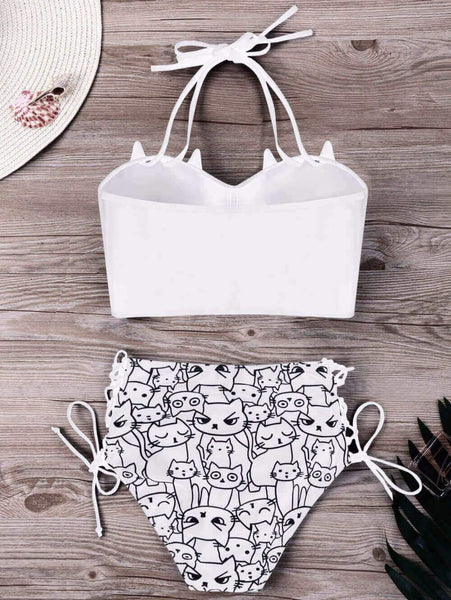 Cute Cat Faces Bikini Swimsuit - Meowaish