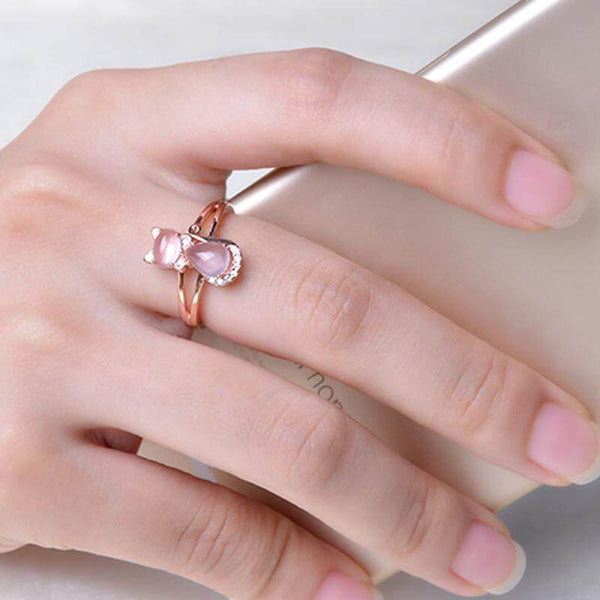 Kitty Rose Quartz Crystal Ring - Meowaish