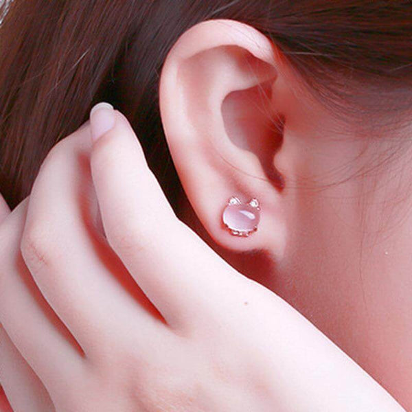 Kitty Rose Quartz Crystal Earrings - Meowaish