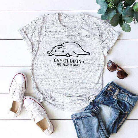 Funny Overthinking And Hungry Cat T-Shirt - Meowaish