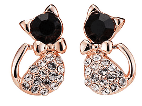 Cat Rhinestone Stud Earrings - Meowaish