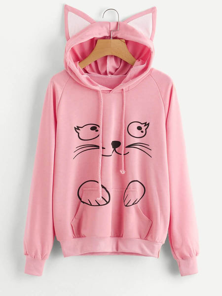 Cat Ear Cartoon Print Sweatshirt/Hoodie - Meowaish