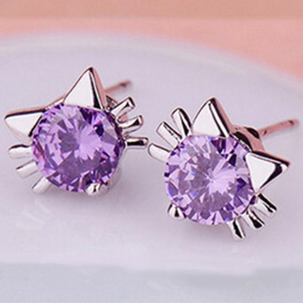 Crystal Cat Stud Earrings - Meowaish