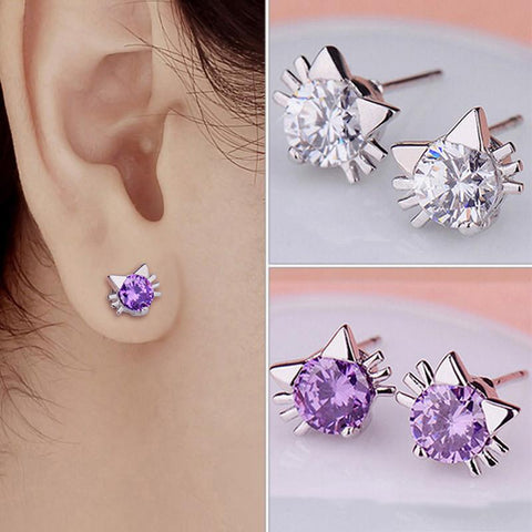 Crystal Cat Stud Earrings - Meowaish