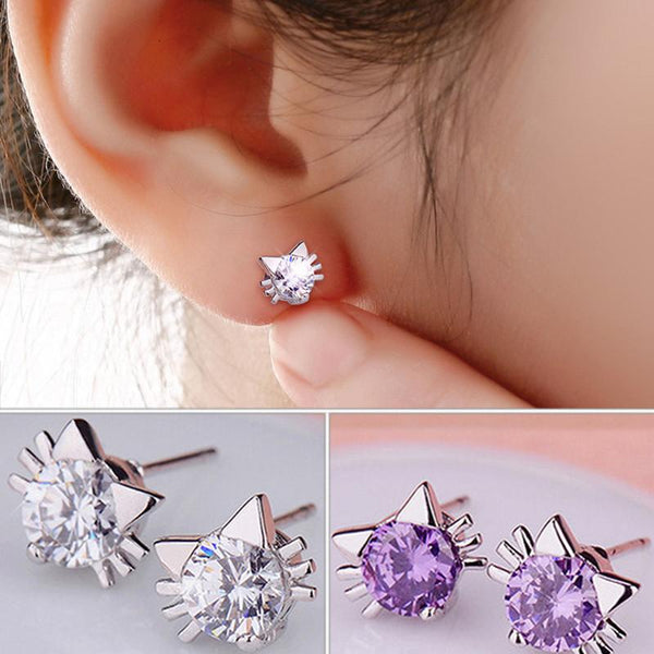 Crystal Cat Stud Earrings - Meowaish