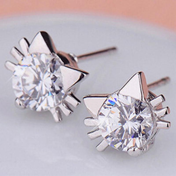 Crystal Cat Stud Earrings - Meowaish