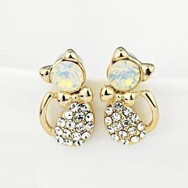 Cat Rhinestone Stud Earrings - Meowaish