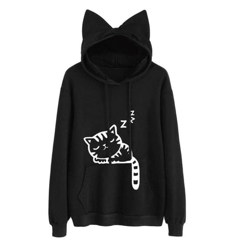 Sleeping Cat Printed Sweatshirt - Meowaish