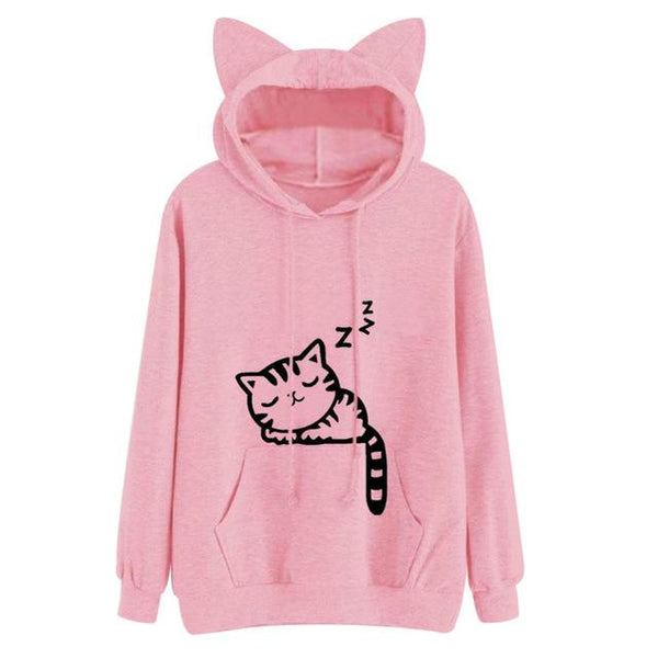 Sleeping Cat Printed Sweatshirt - Meowaish